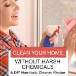 Spring Clean Your Home Without Harsh Chemicals. Woman using natural DIY cleaners to clean glass door.
