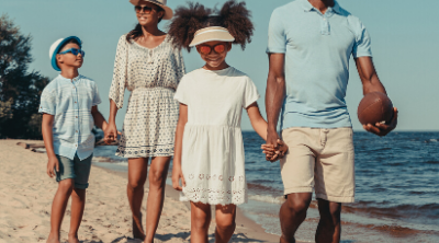 Family of 4 walking on the beach. 17 Examples of Family Goals to Work on This Year - Whole Family Living